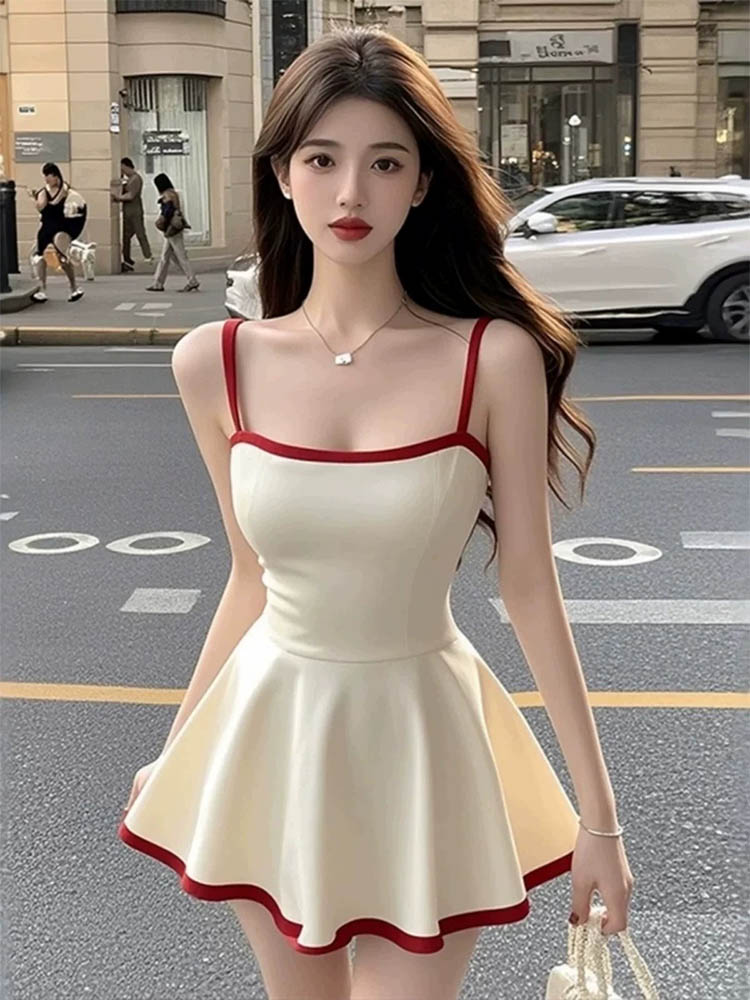 스퀘어 넥 트림 드레스 여름 참신 빈티지 간단한 코르셋 - Vintage Fashion Campaigns 리뷰 및 가격