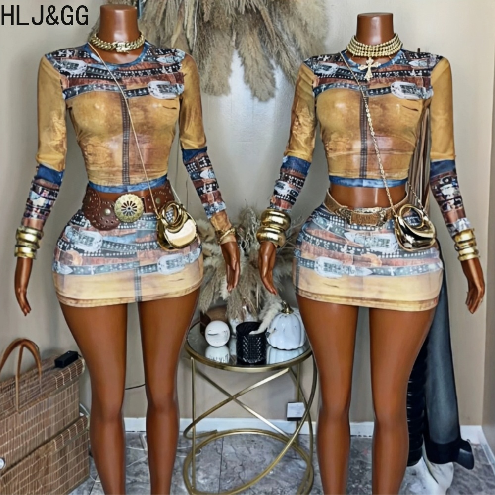 HLJ&GG 패션 빈티지 패턴 프린트 메쉬 투피스 세트 - Vintage Fashion Patterns 리뷰 및 가격