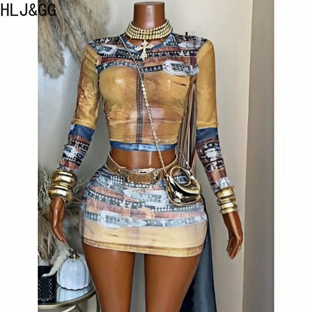 HLJ&GG 패션 빈티지 패턴 프린트 메쉬 투피스 세트 - Vintage Fashion Patterns 리뷰 및 가격